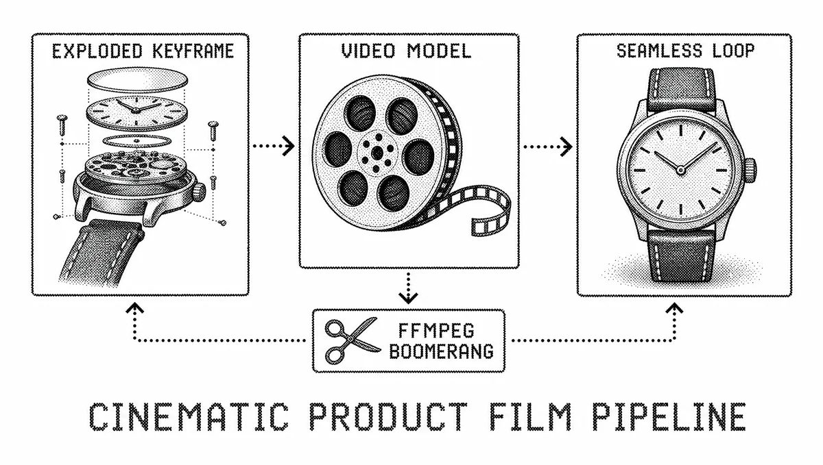 Cinematic product film pipeline diagram