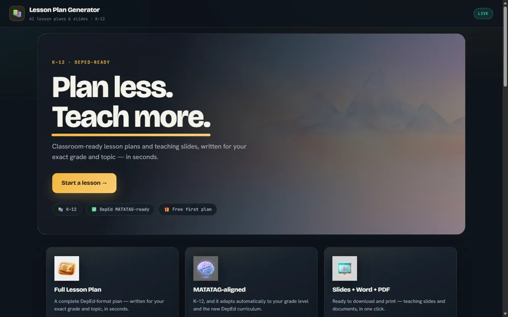 Lesson Plan Generator homepage